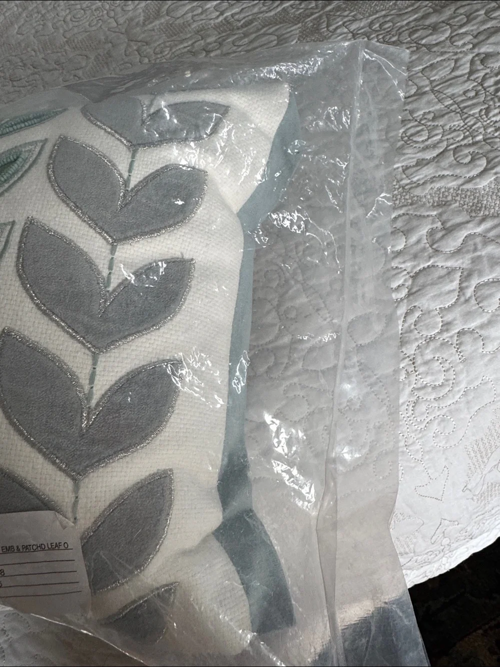 Pier 1 Imports Beaded Leaf Embroidered Throw Pillow - Gray & Green